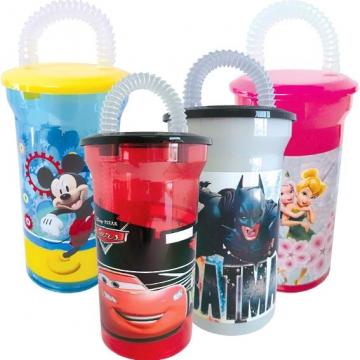 Pahar plastic cu pai Disney Mickey Cars Princess Batman - Hello Kids